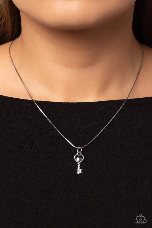 LOVE-Locked White Necklace - Paparazzi Accessories- on model - CarasShop.com - Paparazzi Jewelry by Cara Jewels