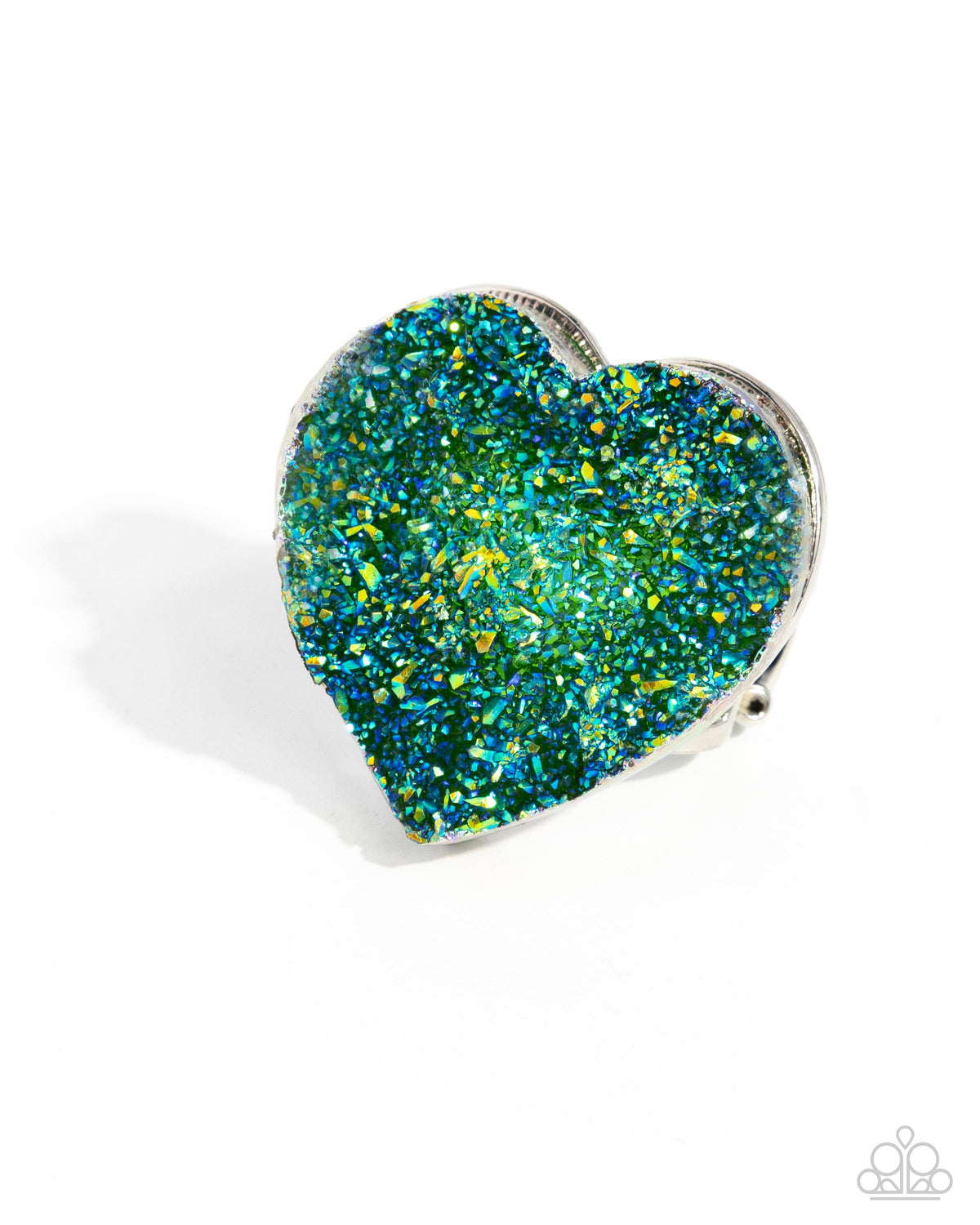 Loveable Legend Green & Blue Heart Ring - Paparazzi Accessories- lightbox - CarasShop.com - Paparazzi Jewelry by Cara Jewels