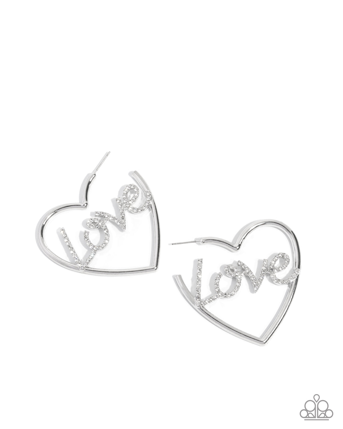 Lovely Cadence White Rhinestone "Love" Hoop Earrings - Paparazzi Accessories- lightbox - CarasShop.com - Paparazzi Jewelry by Cara Jewels