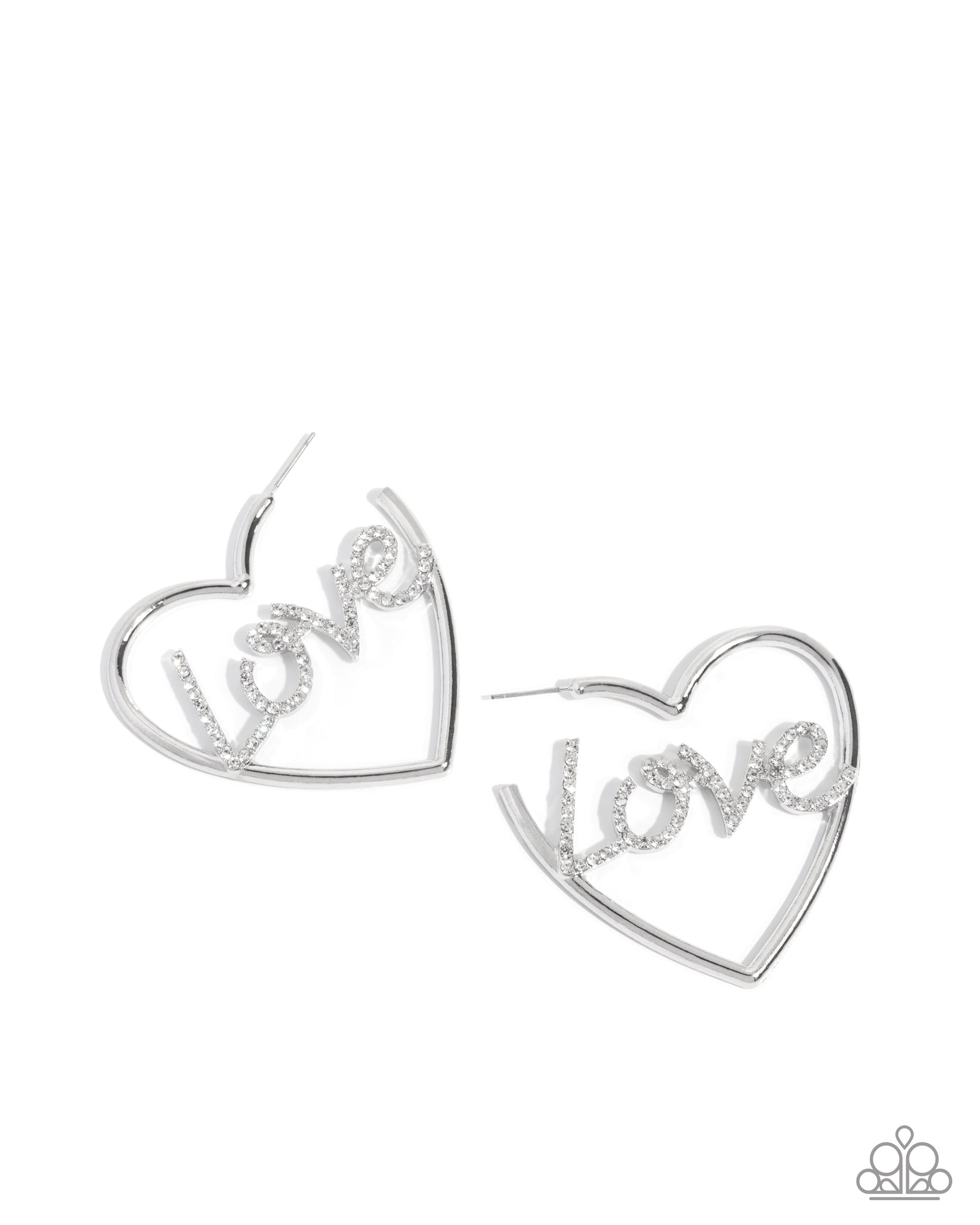 Lovely Cadence White Rhinestone "Love" Hoop Earrings - Paparazzi Accessories- lightbox - CarasShop.com - Paparazzi Jewelry by Cara Jewels
