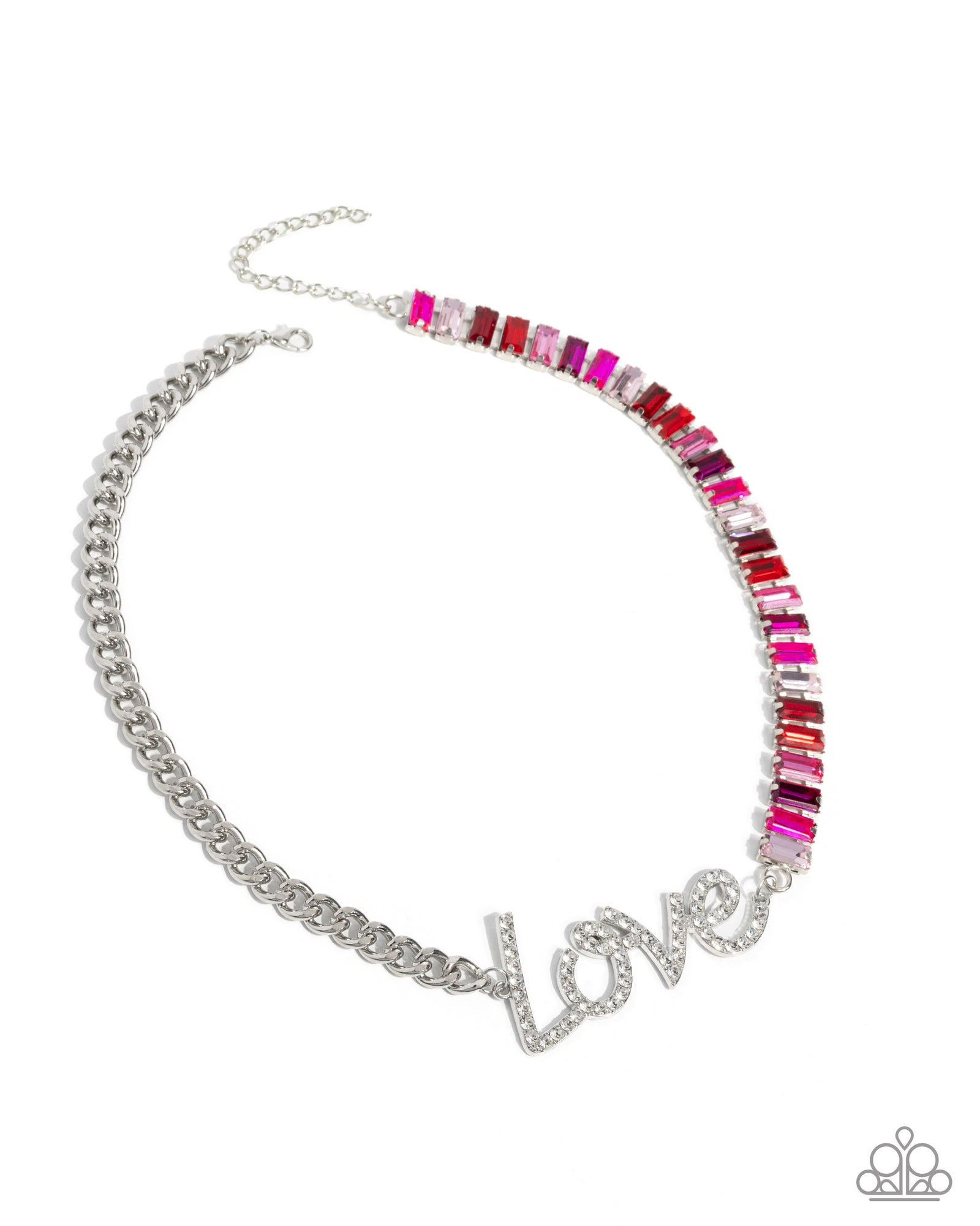 Lovely Contrast Multi Pink & White Rhinestone "Love" Necklace - Paparazzi Accessories- lightbox - CarasShop.com - Paparazzi Jewelry by Cara Jewels