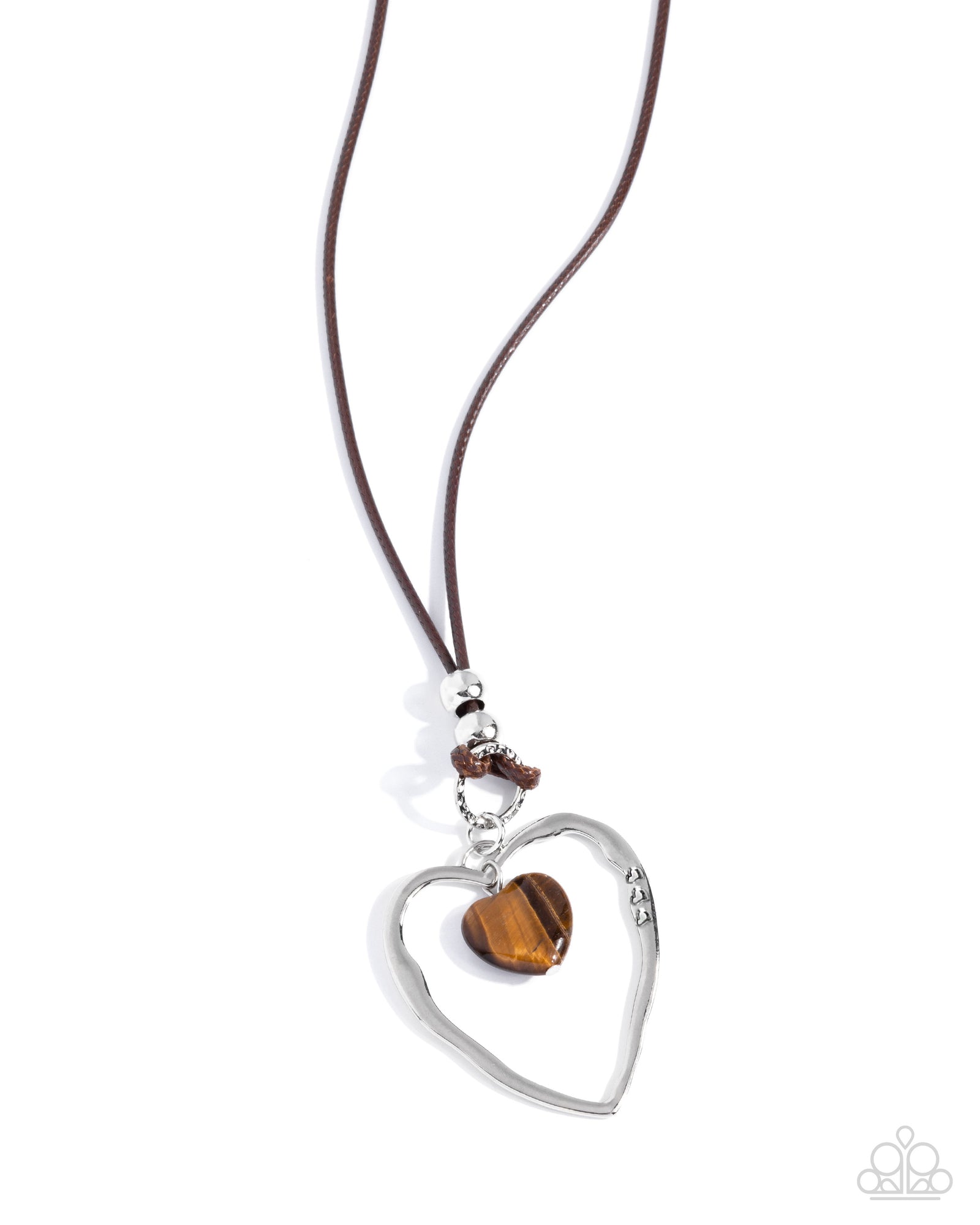 Lovely to Sit With You Brown Tiger's Eye & Silver Heart Necklace - Paparazzi Accessories- lightbox - CarasShop.com - Paparazzi Jewelry by Cara Jewels