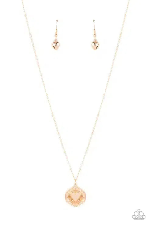 Lovestruck Shimmer Gold Necklace - Paparazzi Accessories- lightbox - CarasShop.com - Paparazzi Jewelry by Cara Jewels