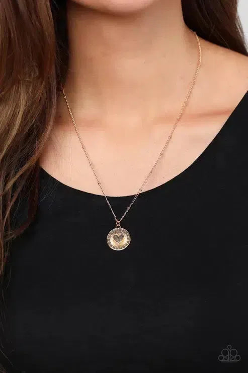 Lovestruck Shimmer Gold Necklace - Paparazzi Accessories-on model - CarasShop.com - Paparazzi Jewelry by Cara Jewels