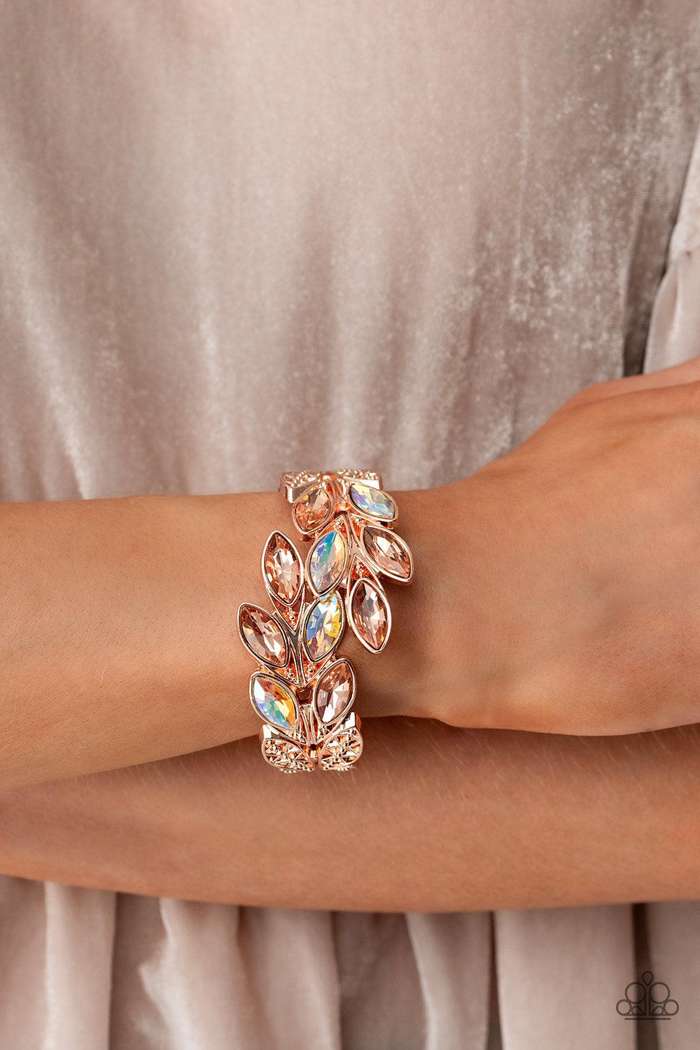 Luminous Laurels Rose Gold Bracelet - Paparazzi Accessories- on model - CarasShop.com - Paparazzi Jewelry by Cara Jewels