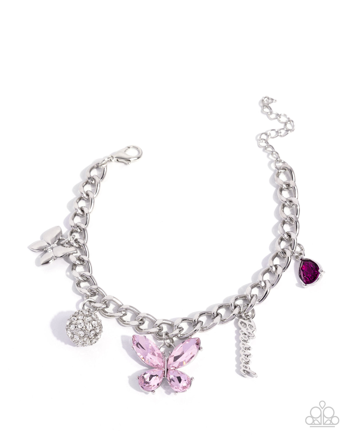 Luminous Lift Pink Gem Butterfly Charm Bracelet - Paparazzi Accessories- lightbox - CarasShop.com - Paparazzi Jewelry by Cara Jewels