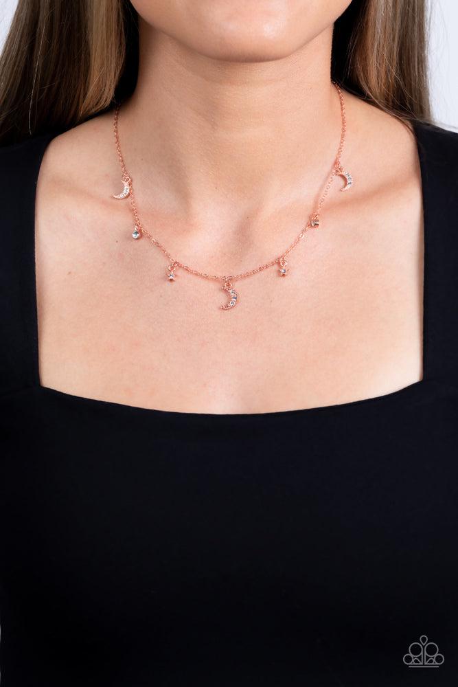 Lunar Lagoon Copper Necklace - Paparazzi Accessories- on model - CarasShop.com - Paparazzi Jewelry by Cara Jewels
