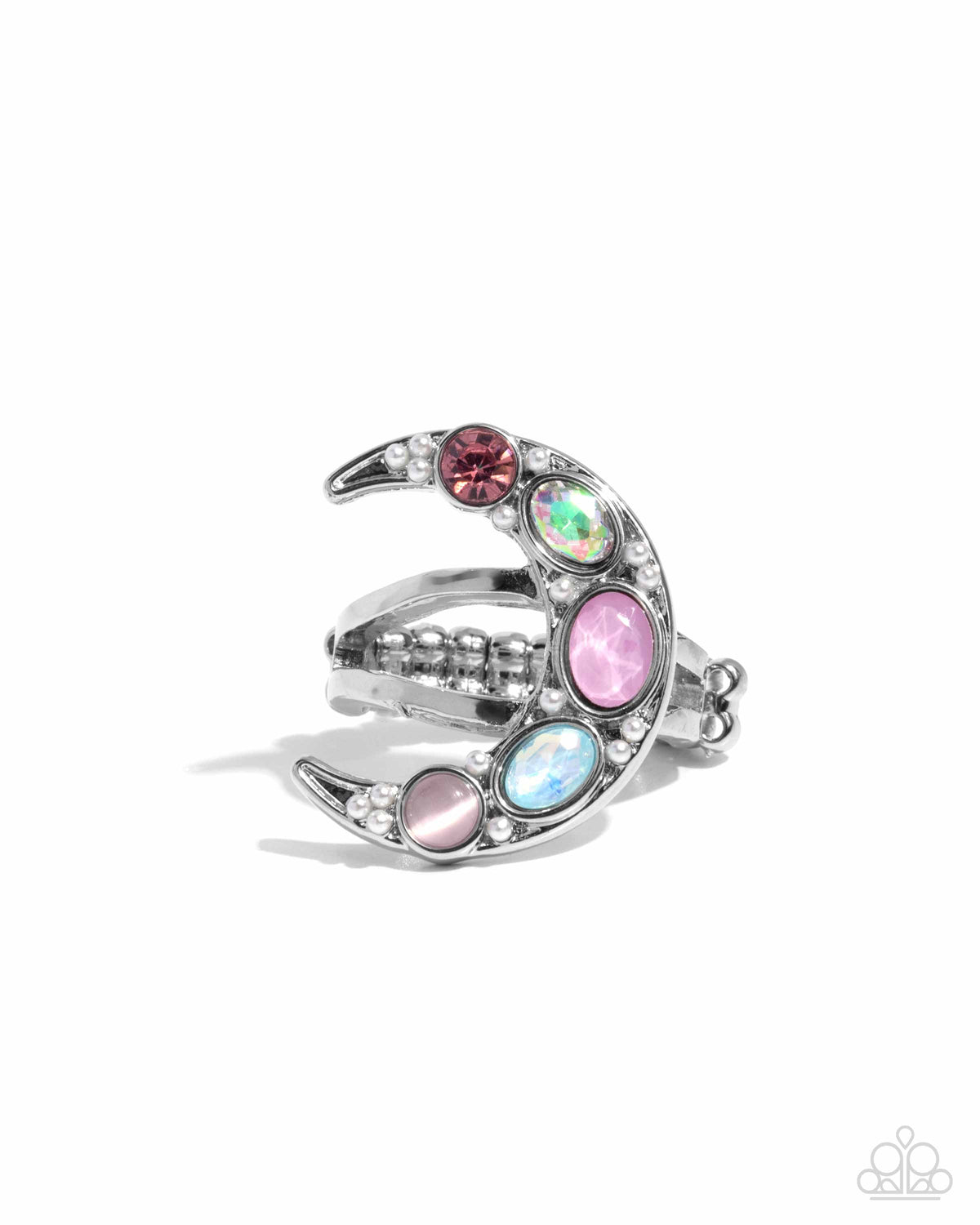 Lunar Leader Pink Gem Moon Ring - Paparazzi Accessories- lightbox - CarasShop.com - Paparazzi Jewelry by Cara Jewels