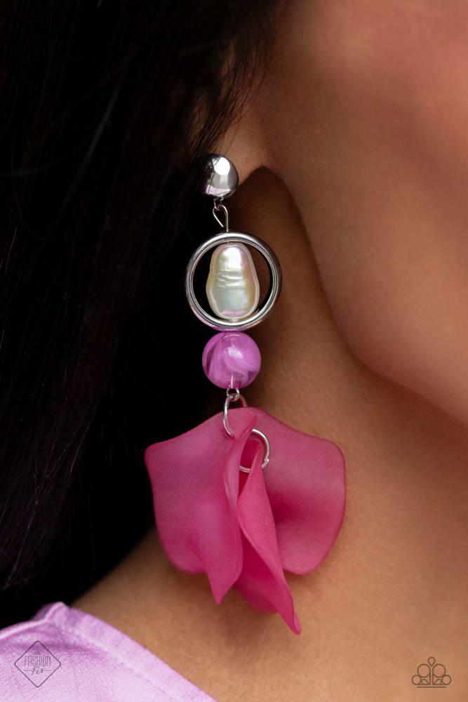 Lush Limit Pink Earrings - Paparazzi Accessories- on model - CarasShop.com - Paparazzi Jewelry by Cara Jewels