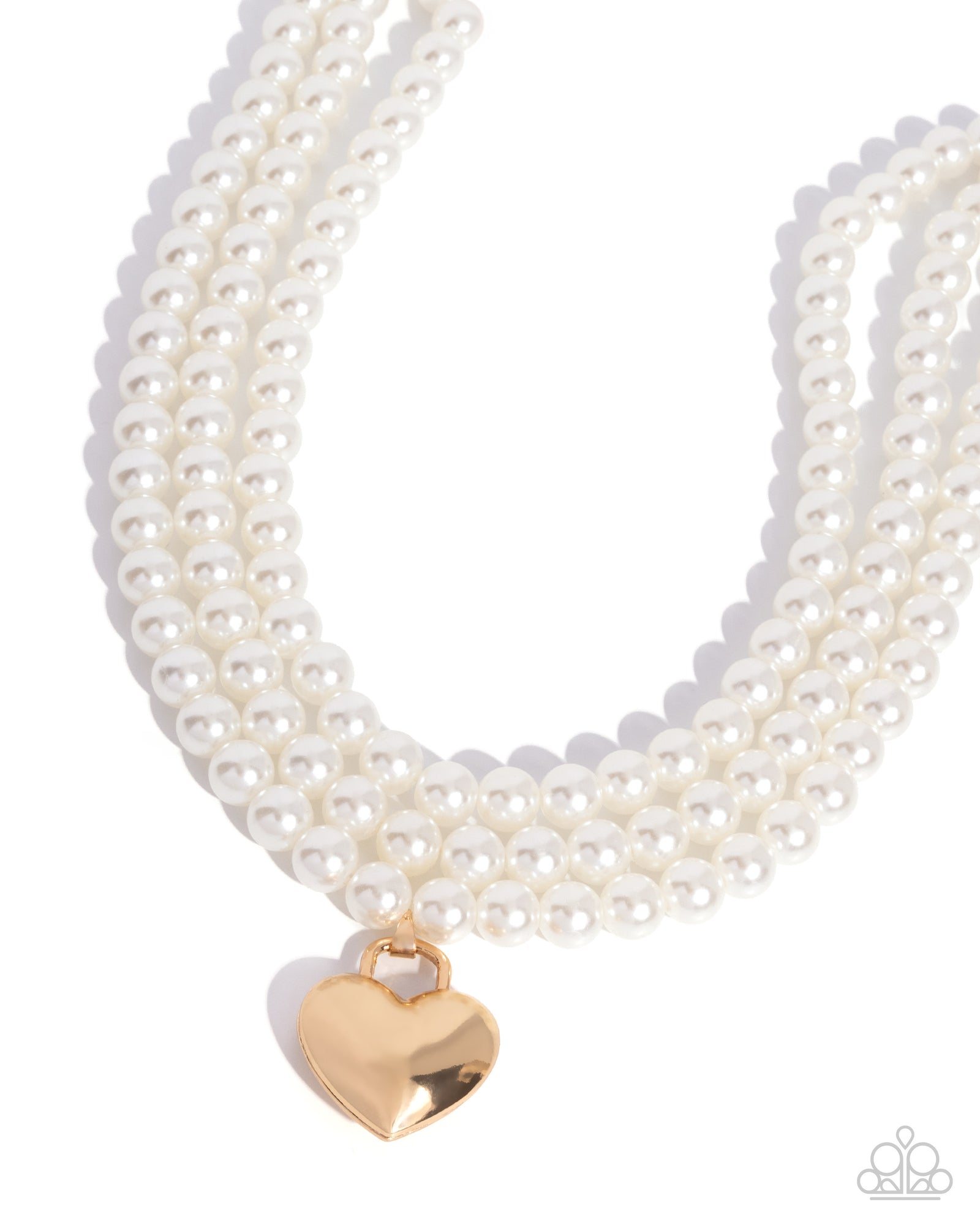 Lustrous Look Gold Heart & White Pearl Necklace - Paparazzi Accessories- lightbox - CarasShop.com - Paparazzi Jewelry by Cara Jewels