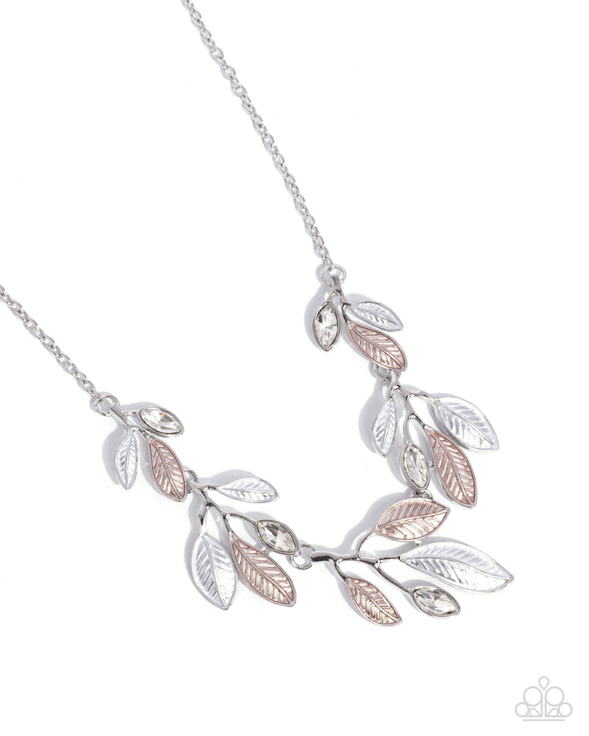 Lyrical Leaves Brown & White Gem Necklace - Paparazzi Accessories- lightbox - CarasShop.com - Paparazzi Jewelry by Cara Jewels