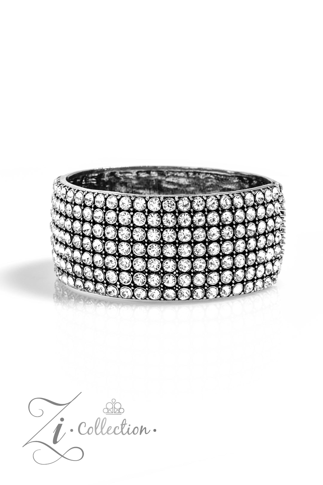Made for Now White Rhinestone Zi Collection Hinged Bracelet - Paparazzi Accessories- lightbox - CarasShop.com - Paparazzi Jewelry by Cara Jewels