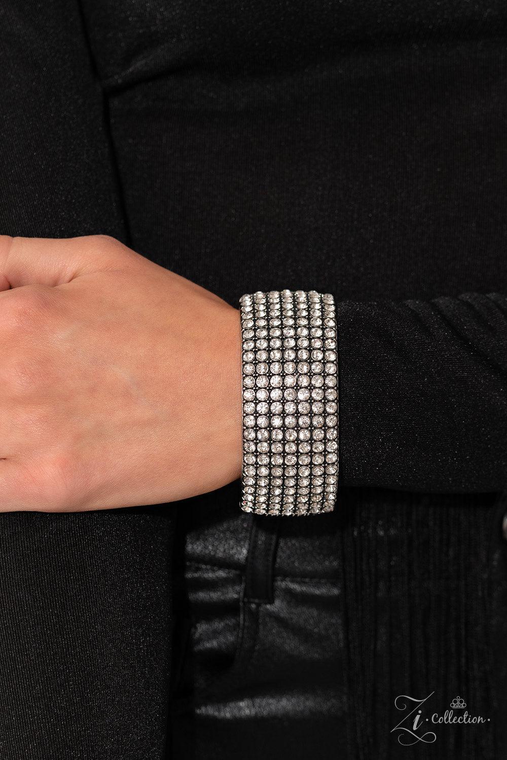 Made for Now White Rhinestone Zi Collection Hinged Bracelet - Paparazzi Accessories- lightbox - CarasShop.com - Paparazzi Jewelry by Cara Jewels