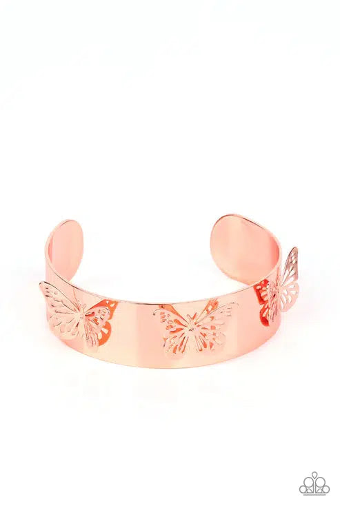 Magical Mariposas Copper Butterfly Cuff Bracelet - Paparazzi Accessories- lightbox - CarasShop.com - Paparazzi Jewelry by Cara Jewels