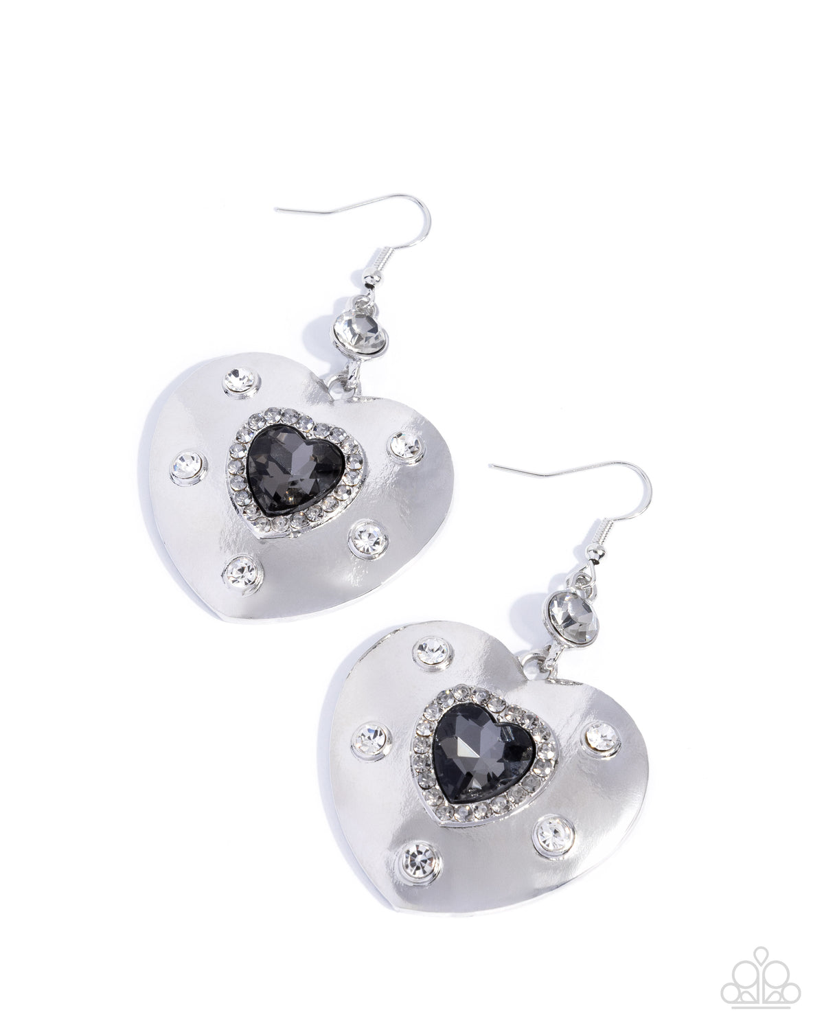 Magical Matchmaker Silver Gem Heart Earrings - Paparazzi Accessories- lightbox - CarasShop.com - Paparazzi Jewelry by Cara Jewels