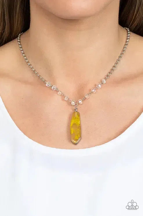 Magical Remedy Yellow Necklace - Paparazzi Accessories-on model - CarasShop.com - Paparazzi Jewelry by Cara Jewels