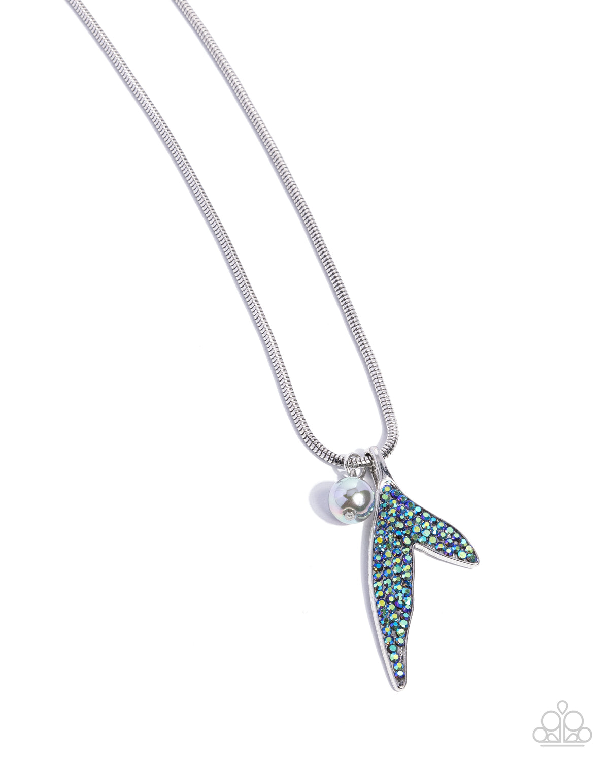Maiden Mermaid Silver & Multi Rhinestone Mermaid Tail Necklace - Paparazzi Accessories- lightbox - CarasShop.com - Paparazzi Jewelry by Cara Jewels