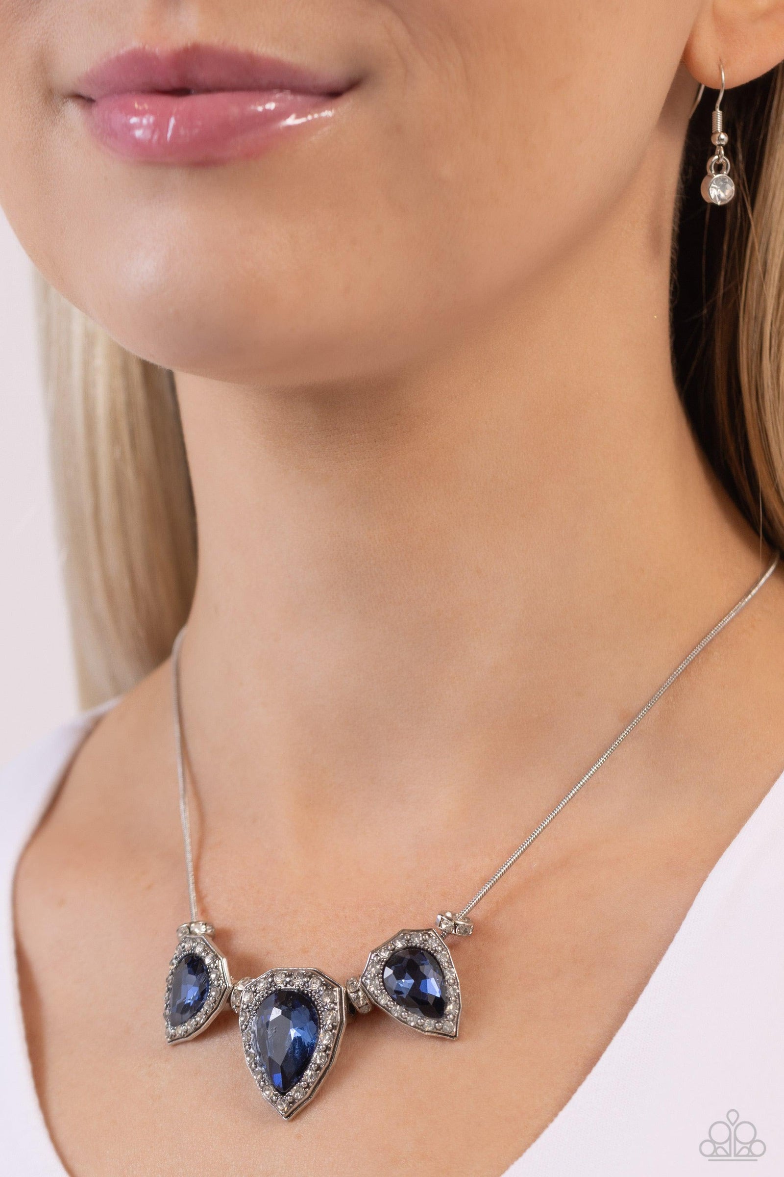 Majestic Met Ball Blue Rhinestone Necklace - Paparazzi Accessories- lightbox - CarasShop.com - Paparazzi Jewelry by Cara Jewels
