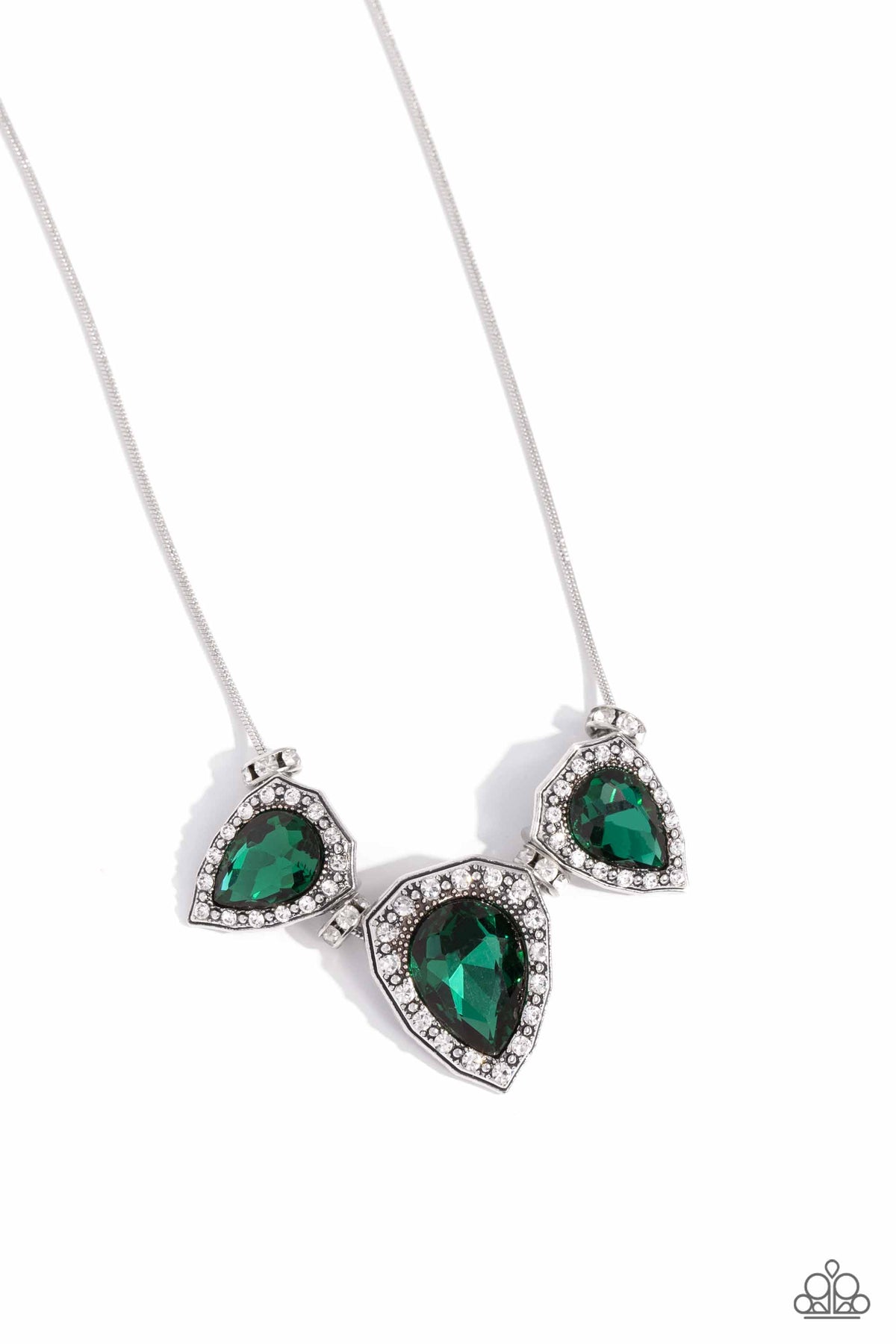 Majestic Met Ball Green Rhinestone Necklace - Paparazzi Accessories- lightbox - CarasShop.com - Paparazzi Jewelry by Cara Jewels