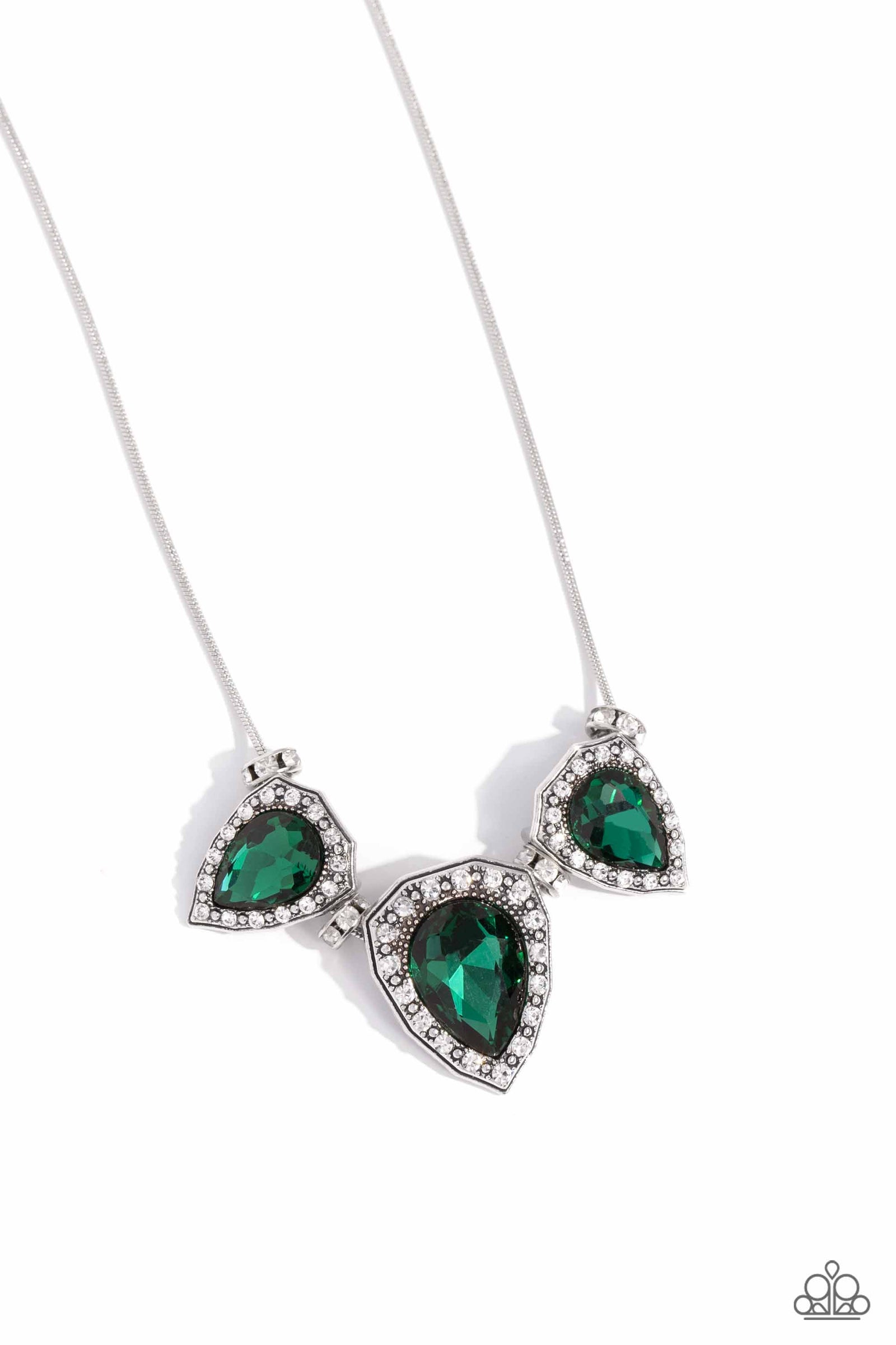 Majestic Met Ball Green Rhinestone Necklace - Paparazzi Accessories- lightbox - CarasShop.com - Paparazzi Jewelry by Cara Jewels