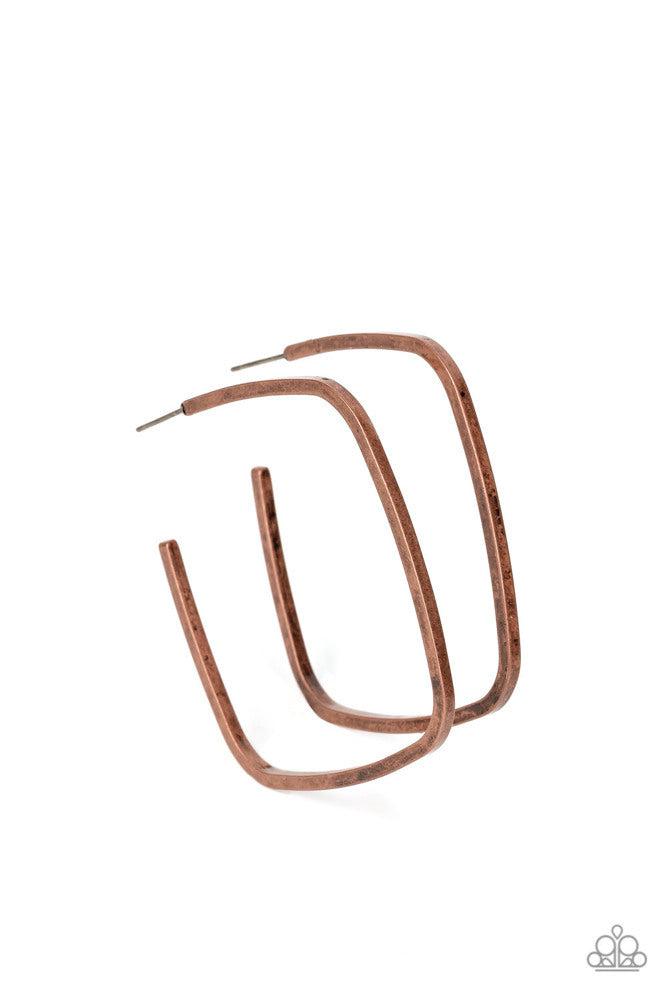 Major Flex Copper Earrings - Paparazzi Accessories- lightbox - CarasShop.com - Paparazzi Jewelry by Cara Jewels