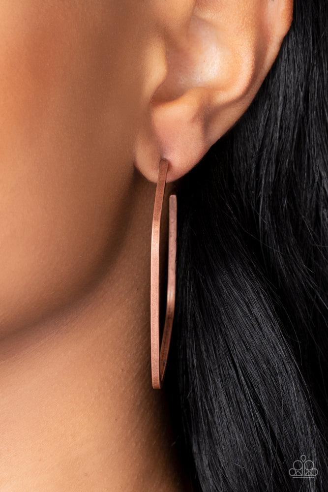 Major Flex Copper Earrings - Paparazzi Accessories-on model - CarasShop.com - Paparazzi Jewelry by Cara Jewels