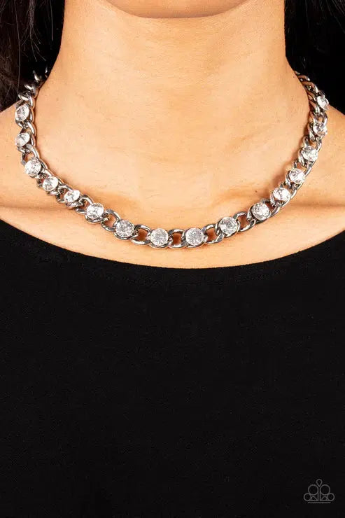 Major Moxie White Necklace - Paparazzi Accessories- on model - CarasShop.com - Paparazzi Jewelry by Cara Jewels