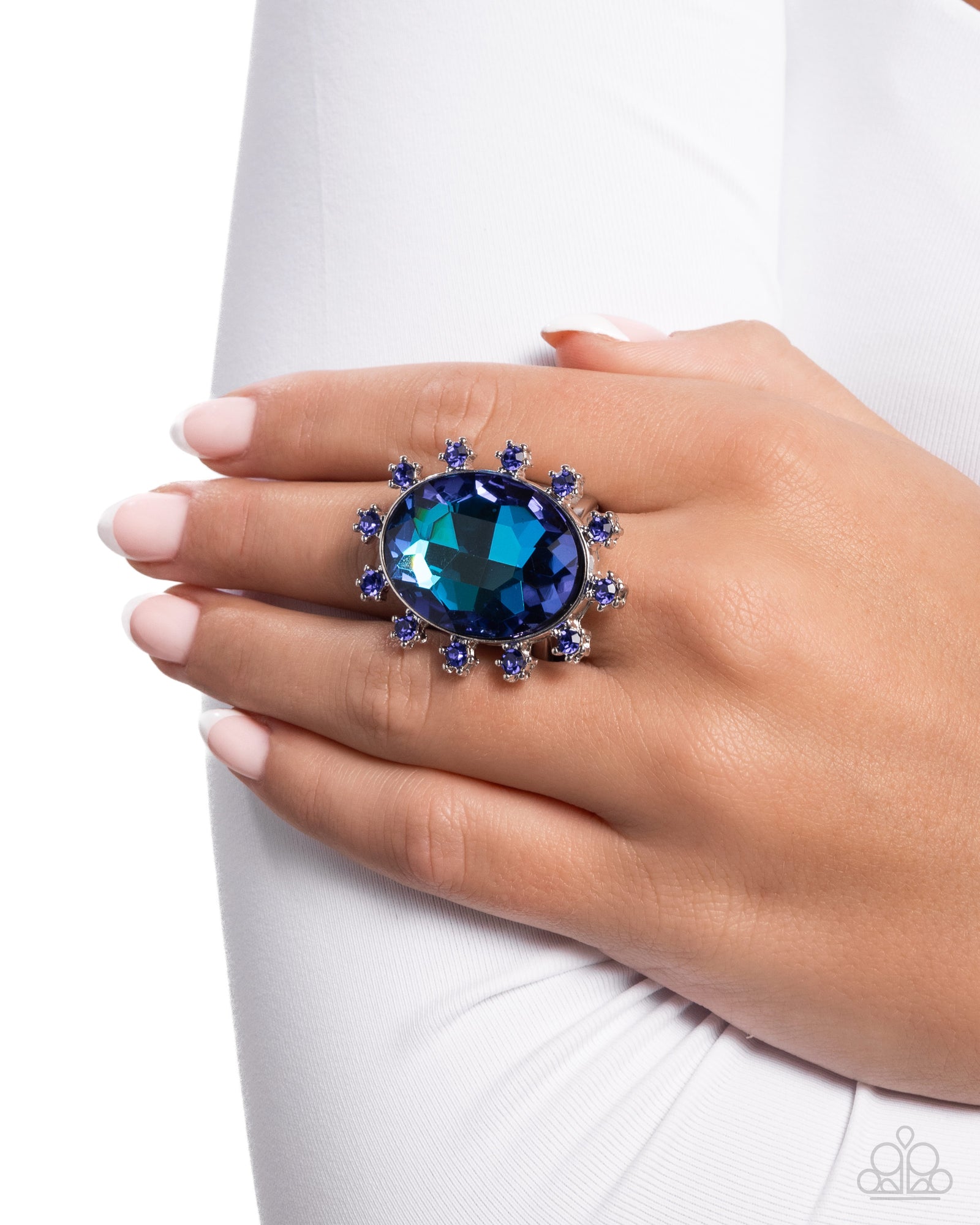 Make a Sound Blue UV Shimmer Gem Ring - Paparazzi Accessories- lightbox - CarasShop.com - Paparazzi Jewelry by Cara Jewels