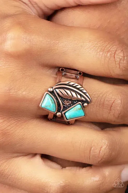 Make The NEST of It Copper & Turquoise Ring - Paparazzi Accessories- on model - CarasShop.com - Paparazzi Jewelry by Cara Jewels