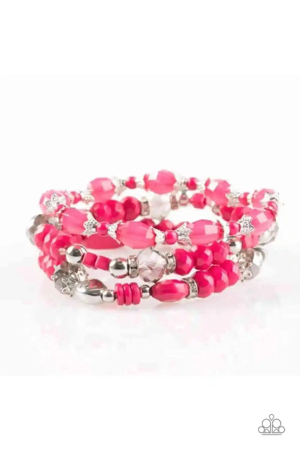 Malibu Marina Pink and Silver Bracelet Set - Paparazzi Accessories- lightbox - CarasShop.com - Paparazzi Jewelry by Cara Jewels