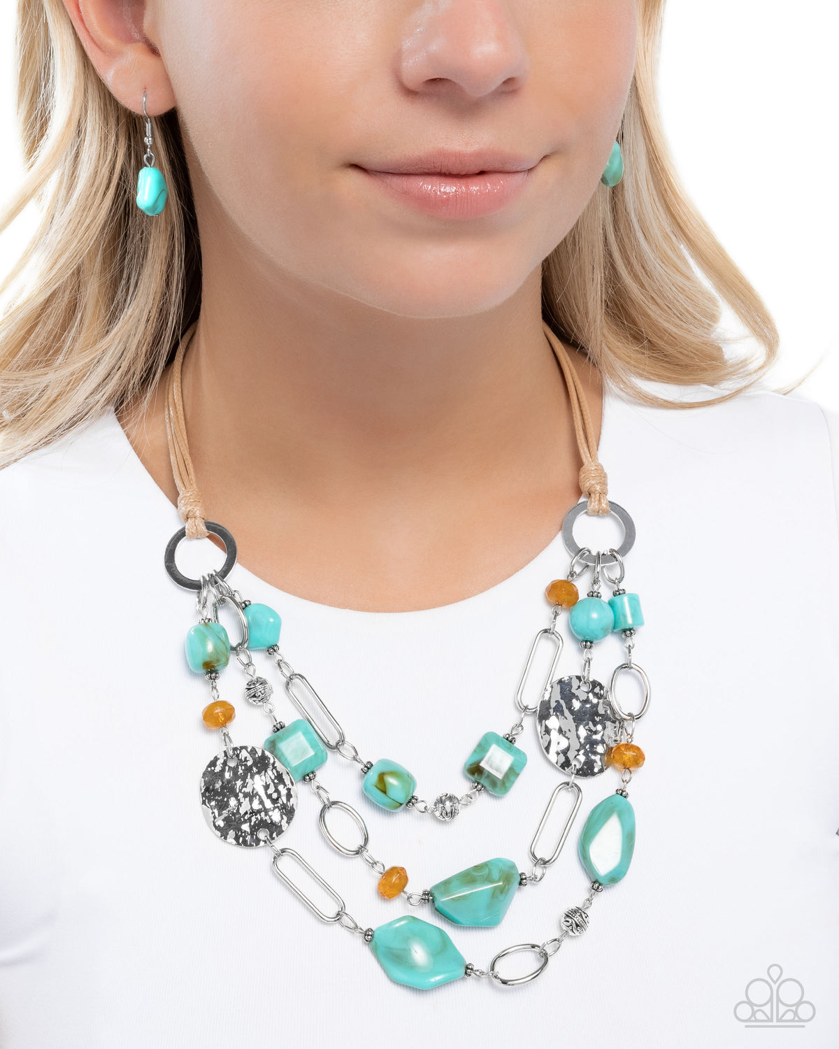 Malibu Media Turquoise Blue Stone Necklace - Paparazzi Accessories-on model - CarasShop.com - Paparazzi Jewelry by Cara Jewels