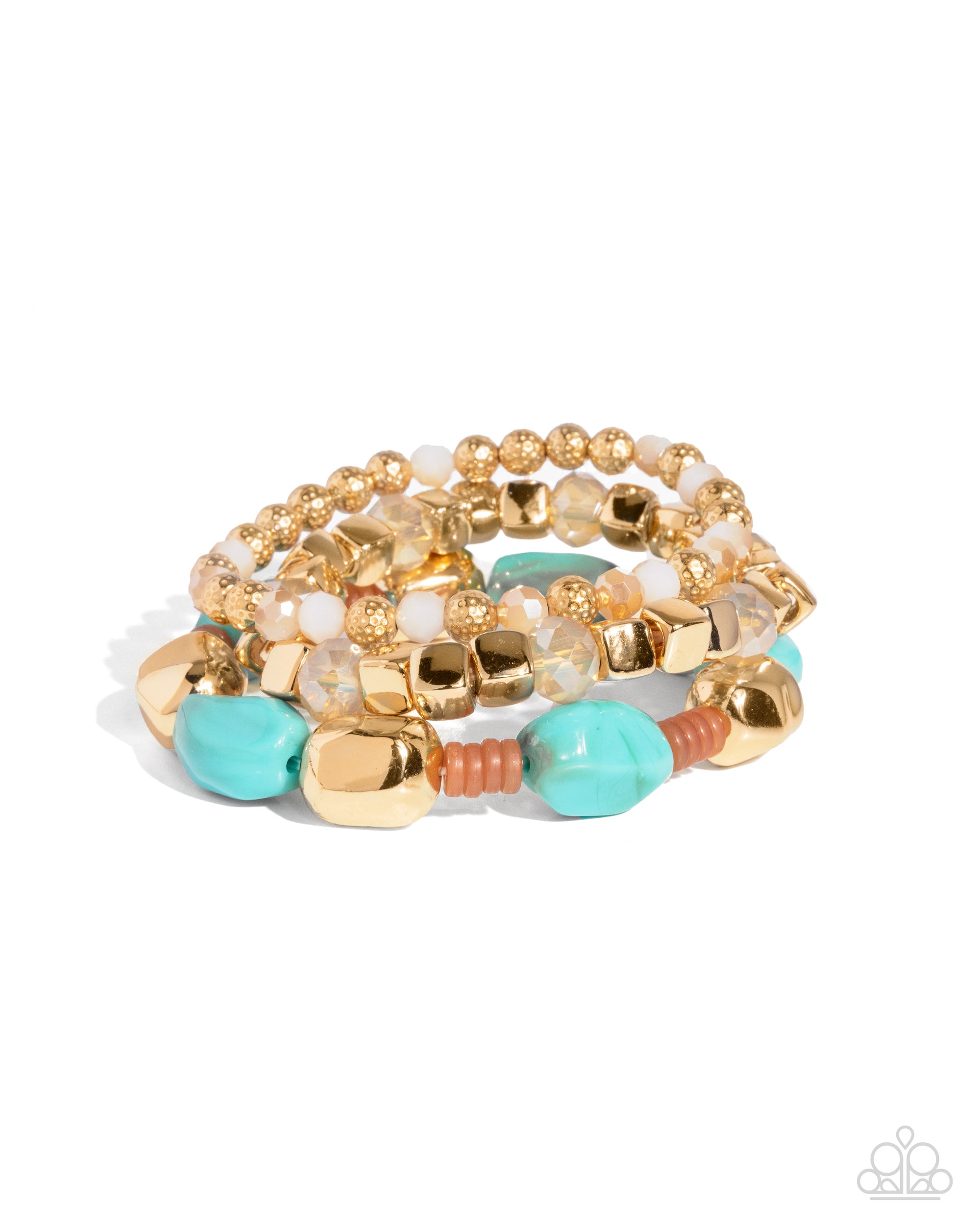 Malibu Minimalist Turquoise Blue & Gold Bracelet - Paparazzi Accessories- lightbox - CarasShop.com - Paparazzi Jewelry by Cara Jewels