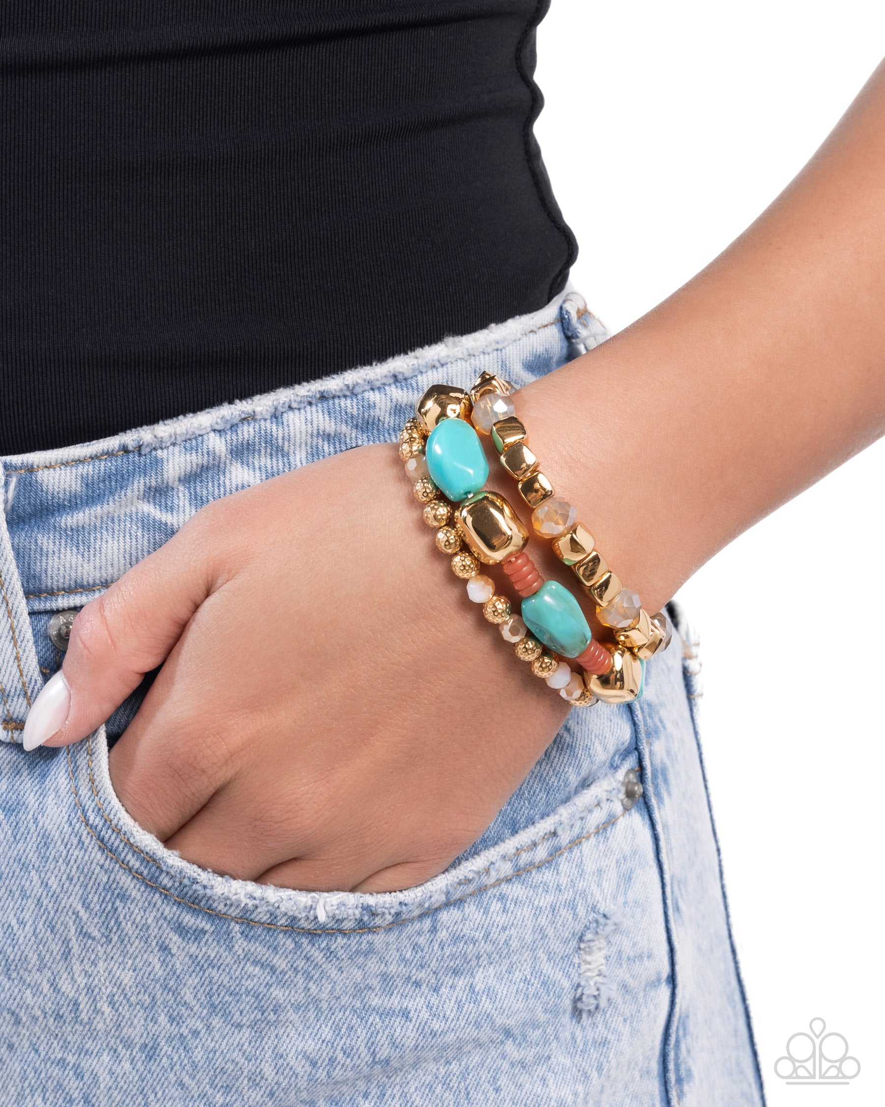 Malibu Minimalist Turquoise Blue & Gold Bracelet - Paparazzi Accessories- lightbox - CarasShop.com - Paparazzi Jewelry by Cara Jewels