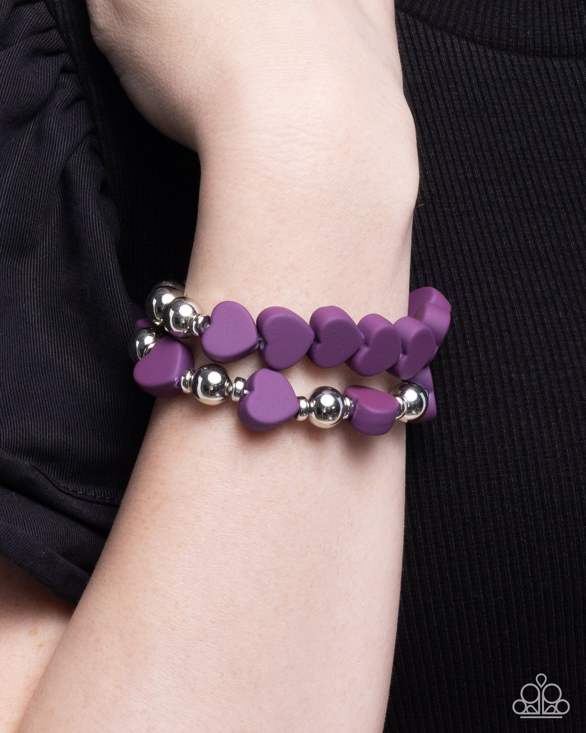 Malibu Moxie Purple Heart Bracelet - Paparazzi Accessories-on model - CarasShop.com - Paparazzi Jewelry by Cara Jewels