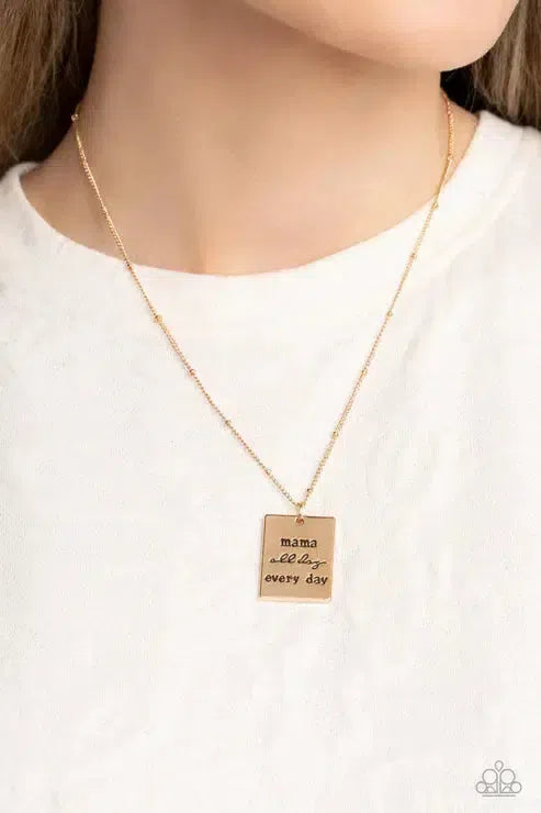 Mama MVP Gold Inspirational Necklace - Paparazzi Accessories-on model - CarasShop.com - Paparazzi Jewelry by Cara Jewels