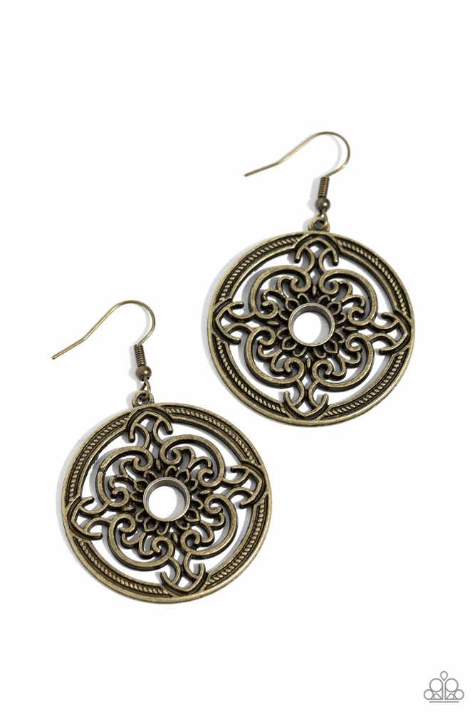 Mandala Meditation Brass Earrings - Paparazzi Accessories- lightbox - CarasShop.com - Paparazzi Jewelry by Cara Jewels