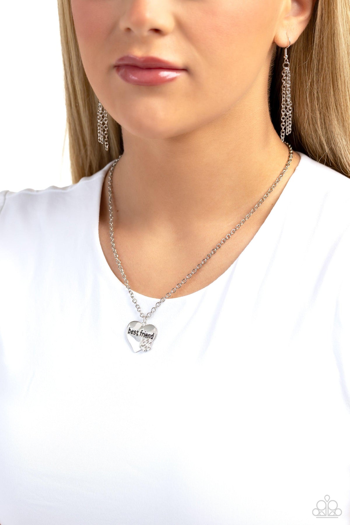 Man's Best Friend Silver Inspirational Heart & Paw Print Necklace - Paparazzi Accessories- on model - CarasShop.com - Paparazzi Jewelry by Cara Jewels