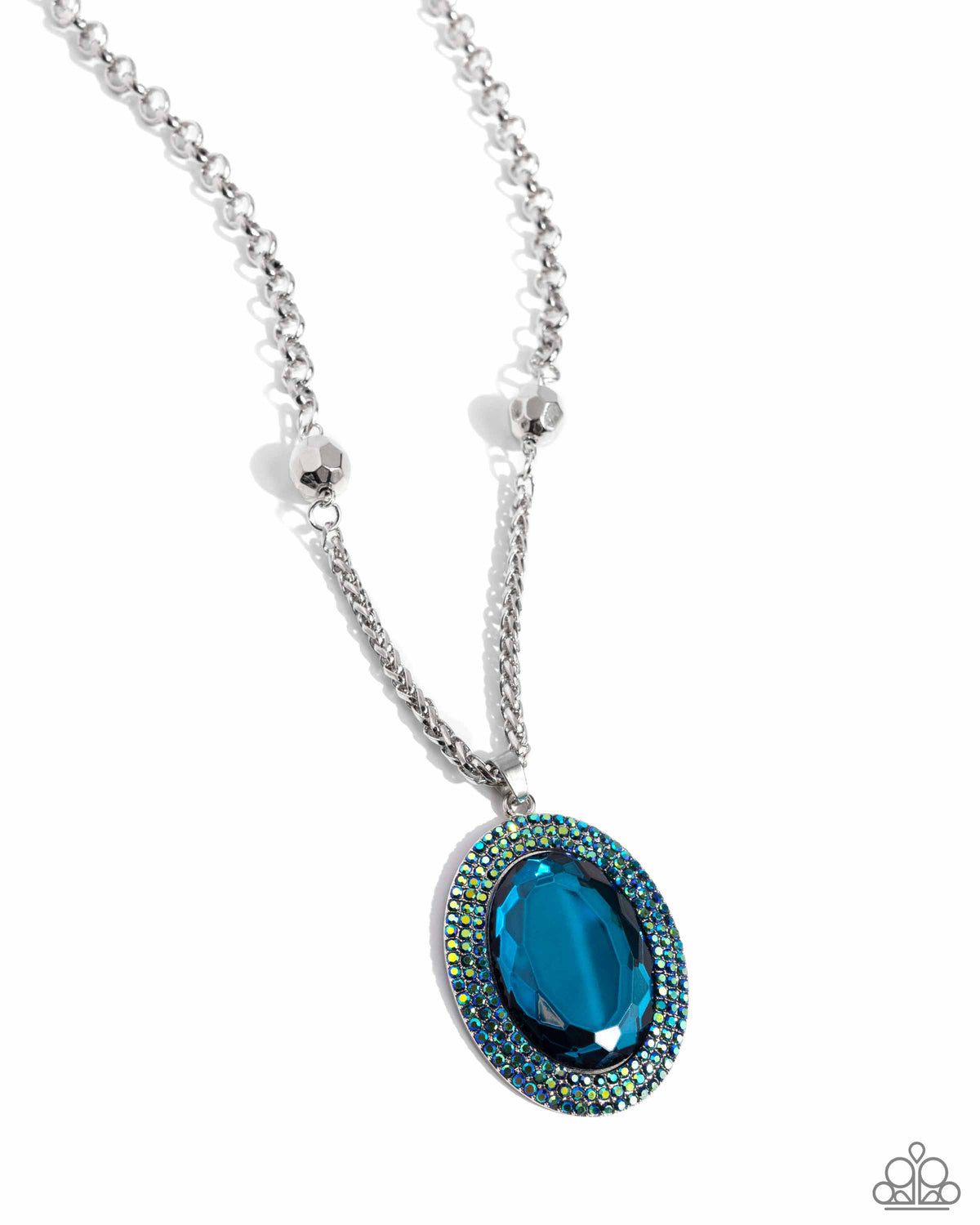 Manufactured Majesty Blue & Iridescent Rhinestone Necklace - Paparazzi Accessories- lightbox - CarasShop.com - Paparazzi Jewelry by Cara Jewels