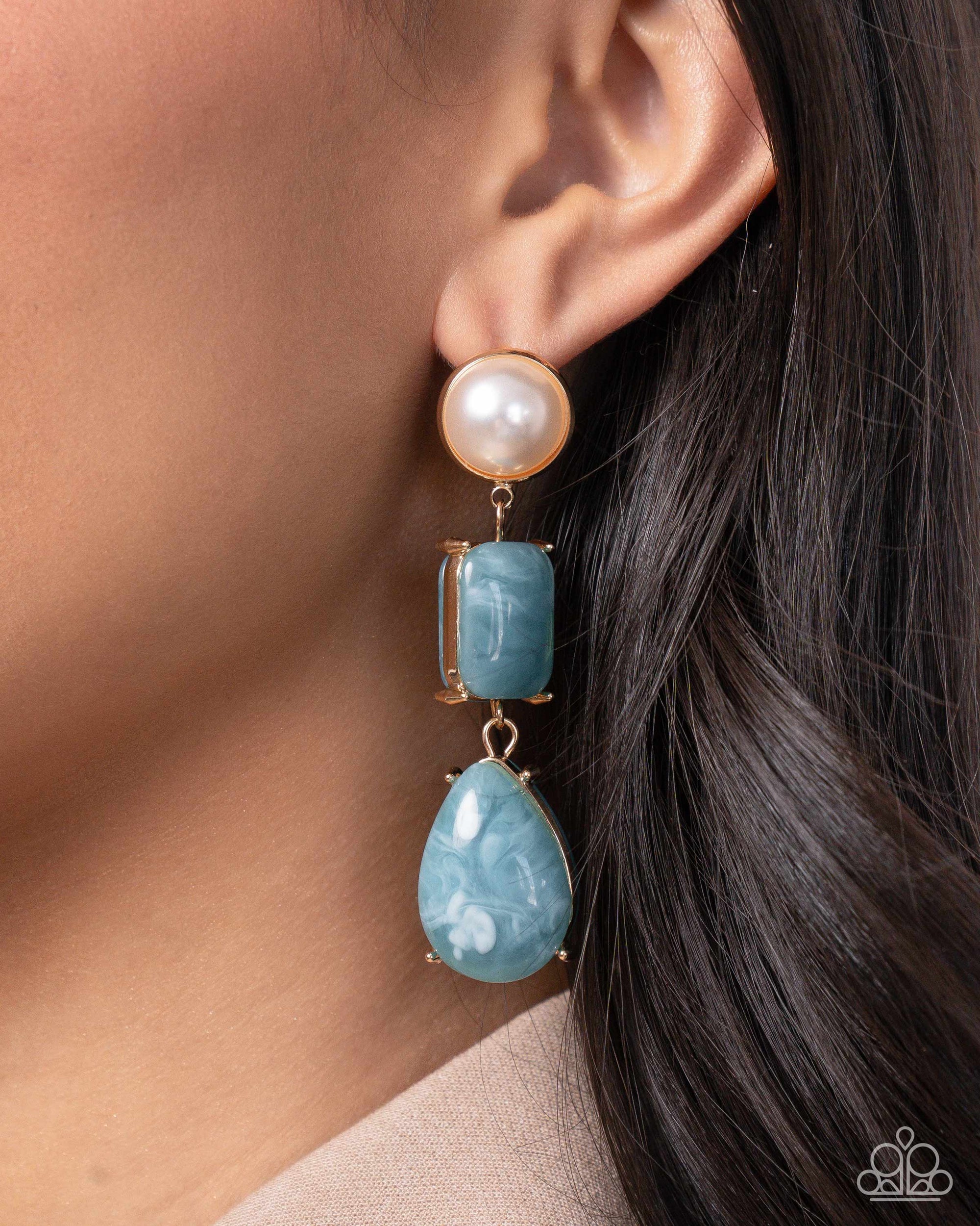 Marbled Masterpiece Blue Earrings - Paparazzi Accessories- lightbox - CarasShop.com - Paparazzi Jewelry by Cara Jewels