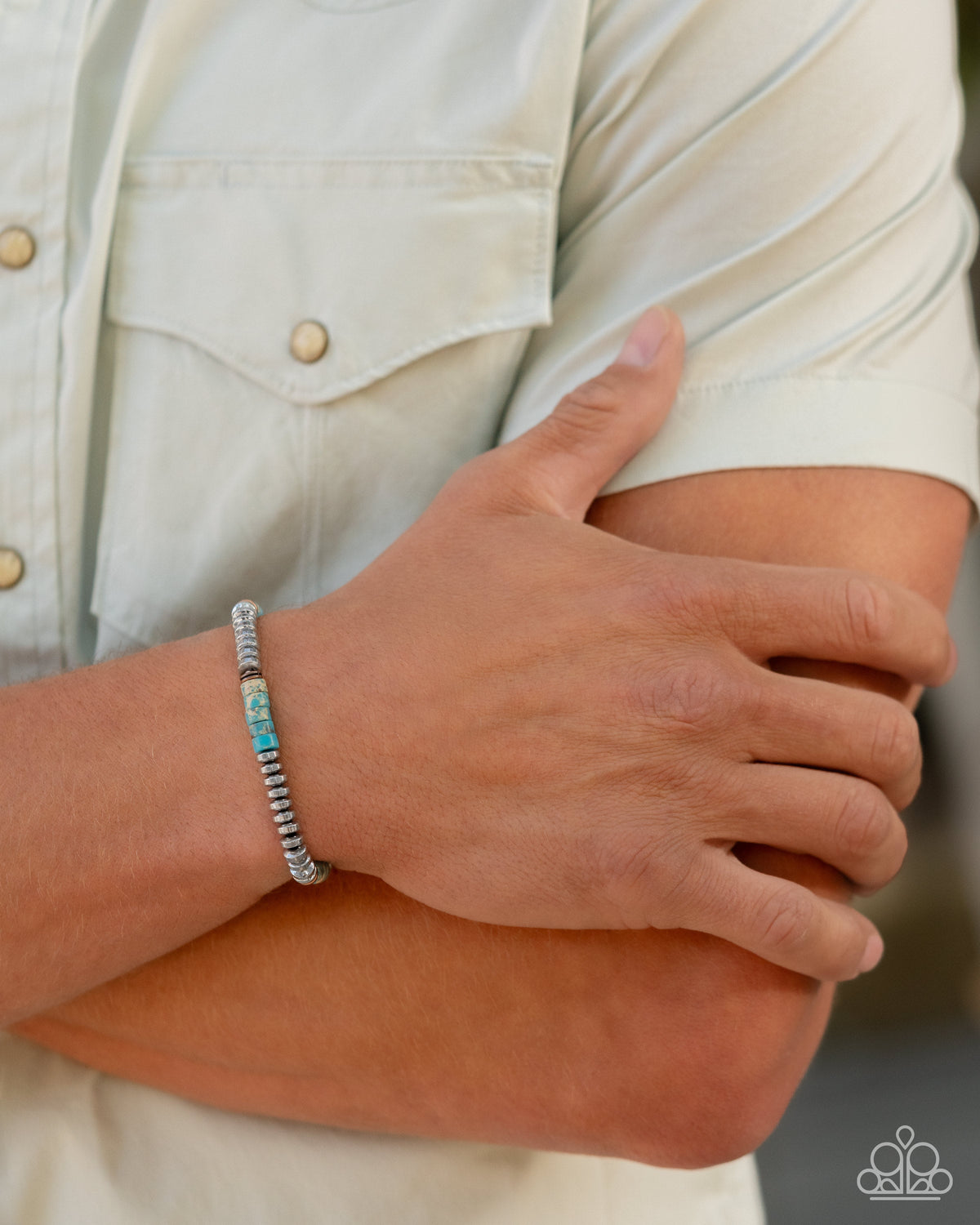 Marbled Mecca Men's Turquoise Blue & Silver Bracelet - Paparazzi Accessories- on model - CarasShop.com - Paparazzi Jewelry by Cara Jewels