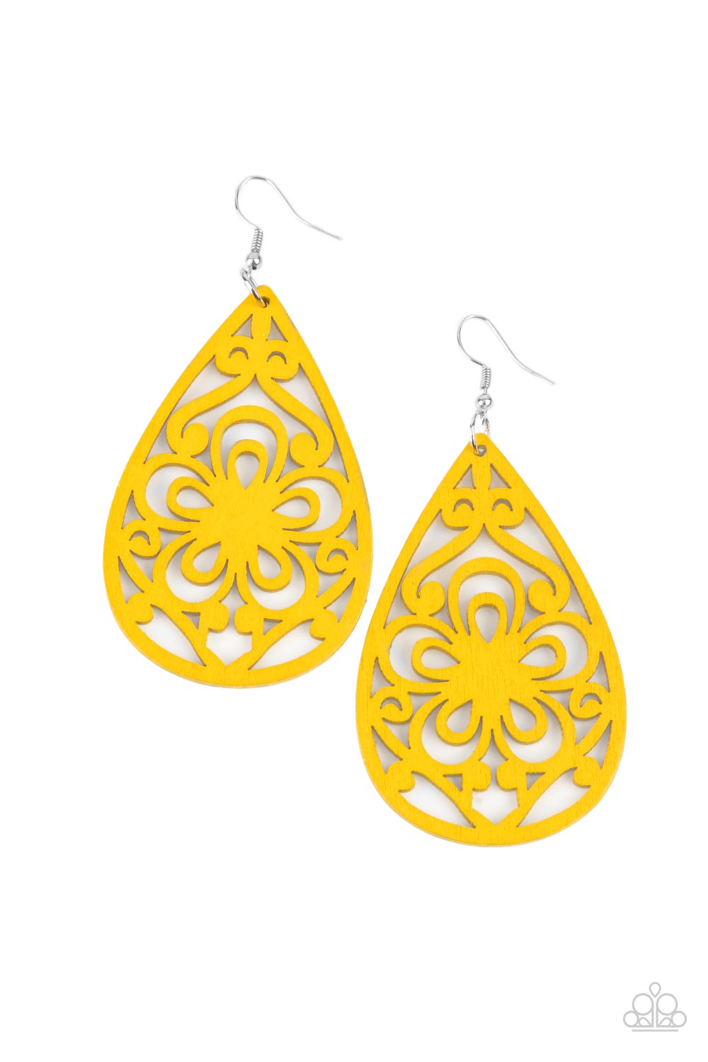 Marine Eden Yellow Wood Earrings - Paparazzi Accessories- lightbox - CarasShop.com - Paparazzi Jewelry by Cara Jewels