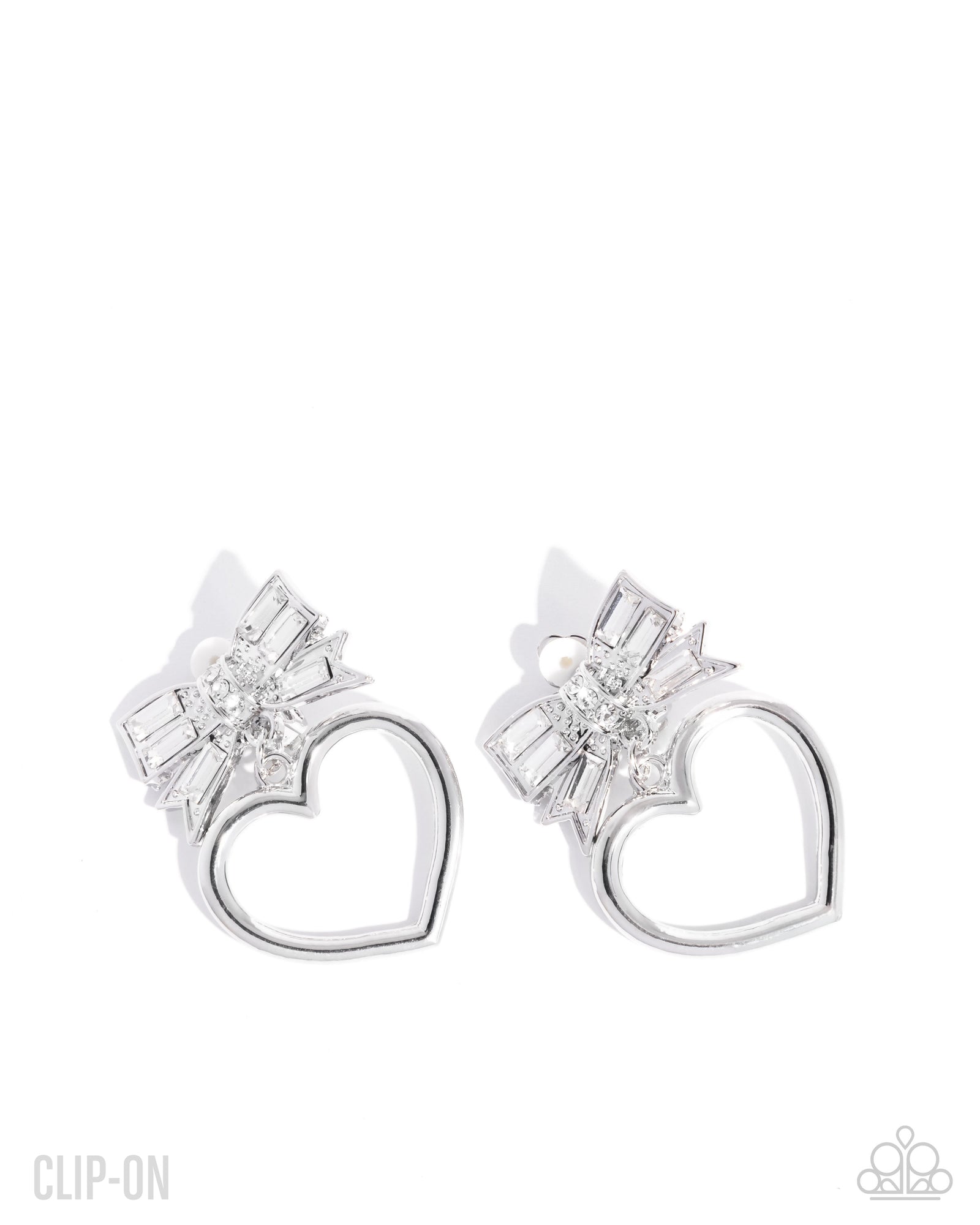 Matchmaking Model White Gem Heart Clip-on Earrings - Paparazzi Accessories- lightbox - CarasShop.com - Paparazzi Jewelry by Cara Jewels
