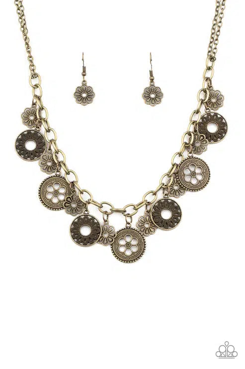 Meadow Masquerade Brass Necklace - Paparazzi Accessories- lightbox - CarasShop.com - Paparazzi Jewelry by Cara Jewels