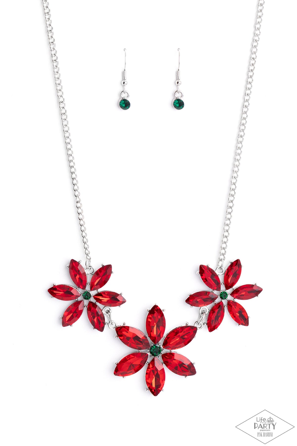 Meadow Muse Multi Red Rhinestone Flower Necklace - Paparazzi Accessories- lightbox - CarasShop.com - Paparazzi Jewelry by Cara Jewels