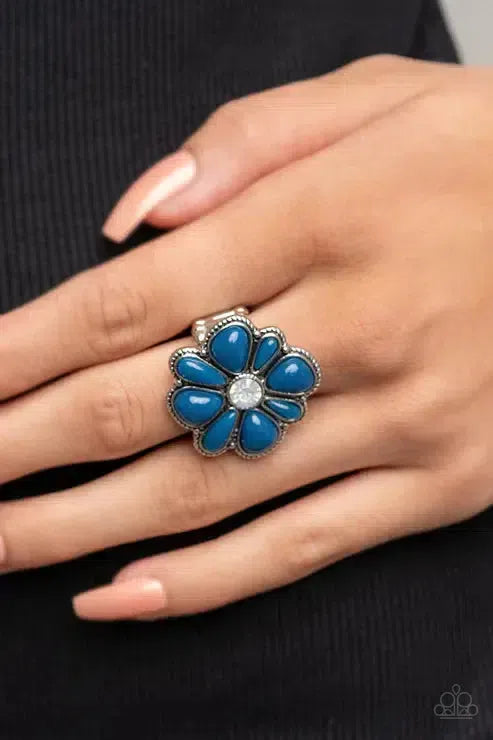 Meadow Mystique Blue Ring - Paparazzi Accessories-on model - CarasShop.com - Paparazzi Jewelry by Cara Jewels