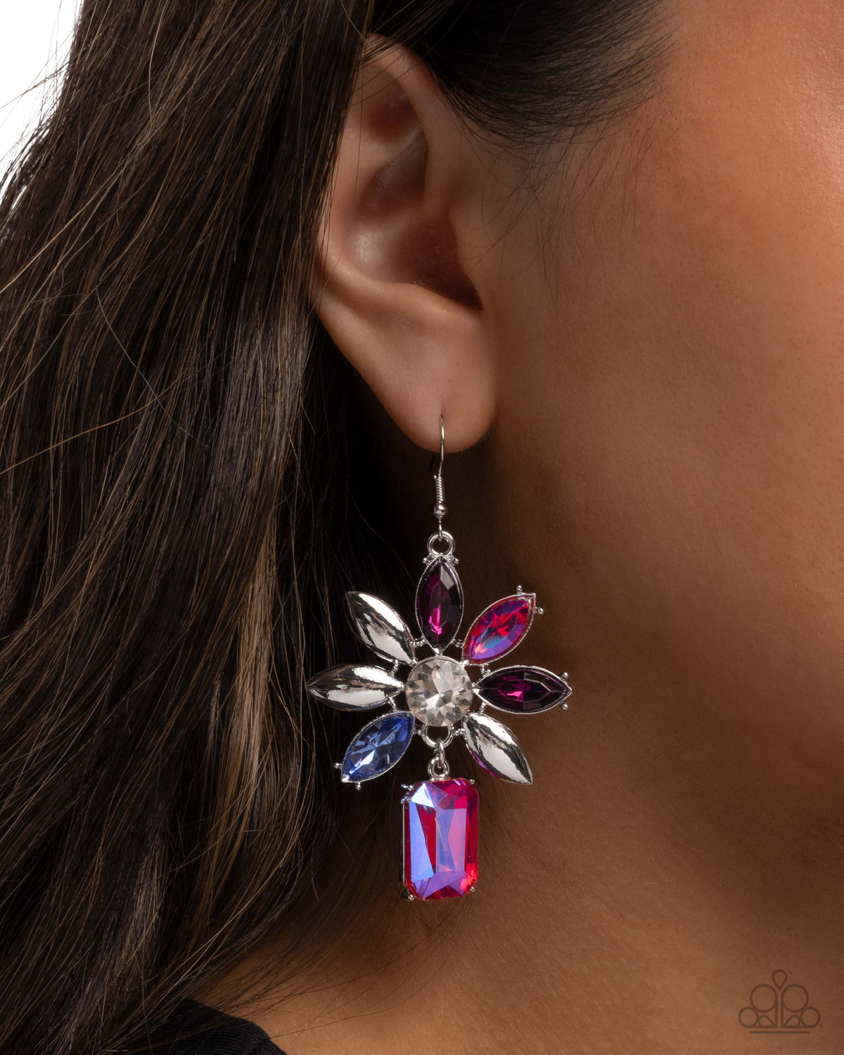 Meaningful Masterpiece Pink & Blue UV Shimmer Gem Earrings - Paparazzi Accessories-on model - CarasShop.com - Paparazzi Jewelry by Cara Jewels