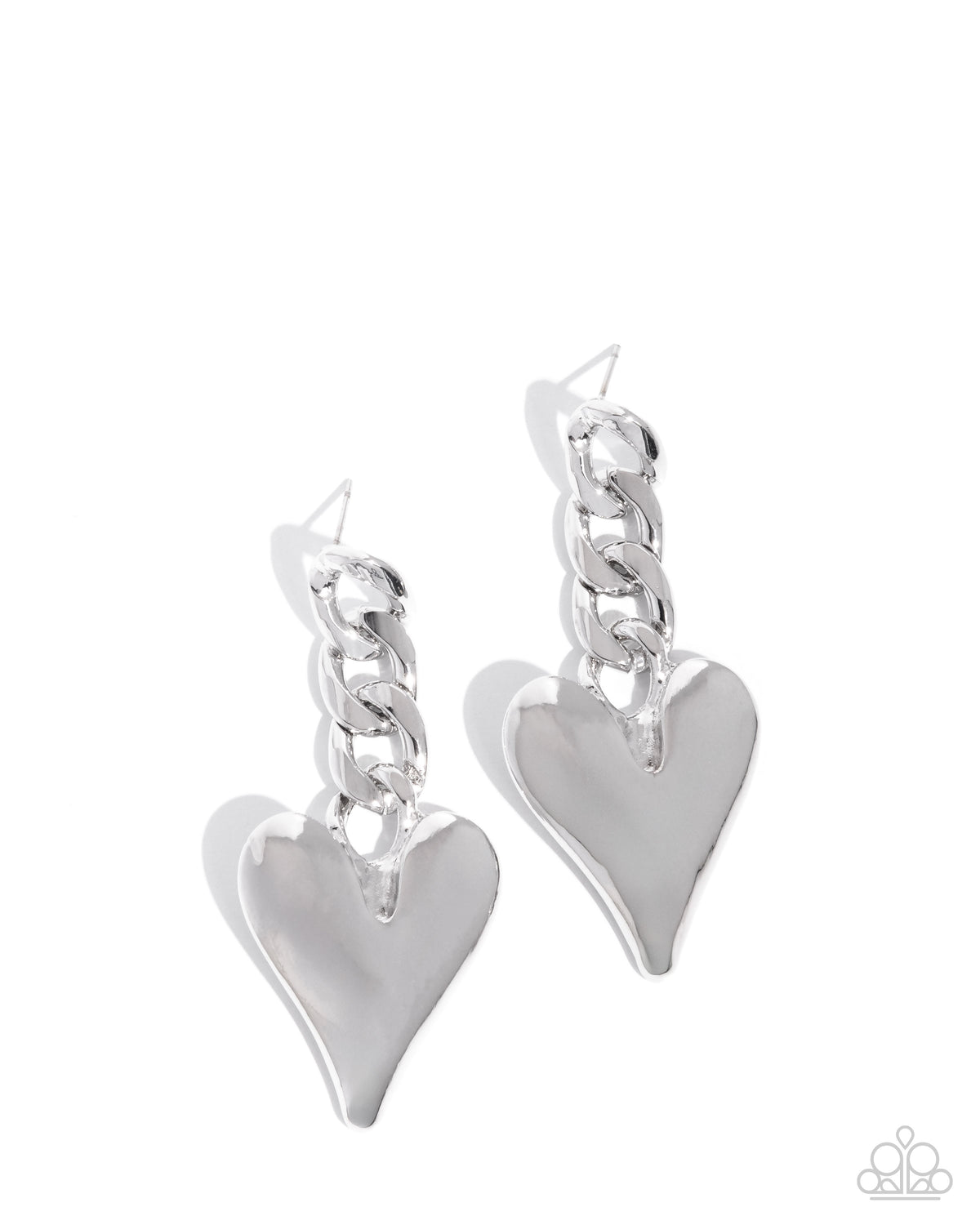 Mechanic Match Silver Heart Earrings - Paparazzi Accessories- lightbox - CarasShop.com - Paparazzi Jewelry by Cara Jewels