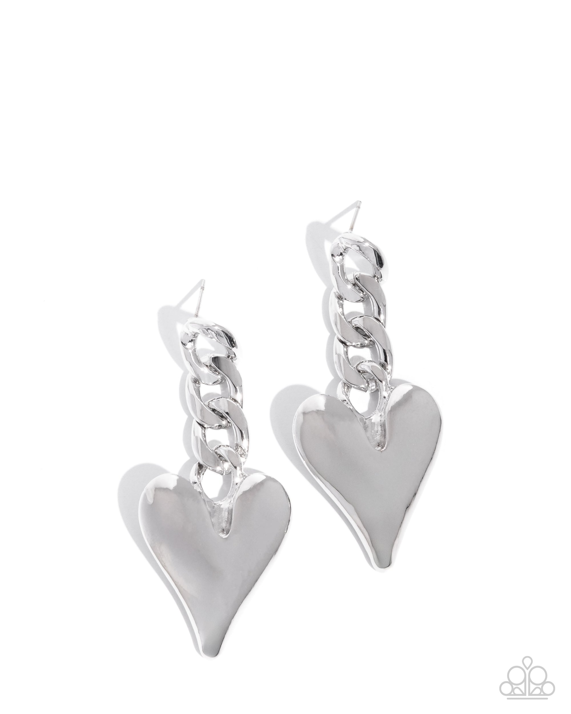 Mechanic Match Silver Heart Earrings - Paparazzi Accessories- lightbox - CarasShop.com - Paparazzi Jewelry by Cara Jewels