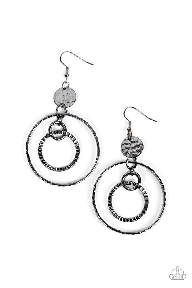 Mechanical Mecca Black Earrings - Paparazzi Accessories- lightbox - CarasShop.com - Paparazzi Jewelry by Cara Jewels