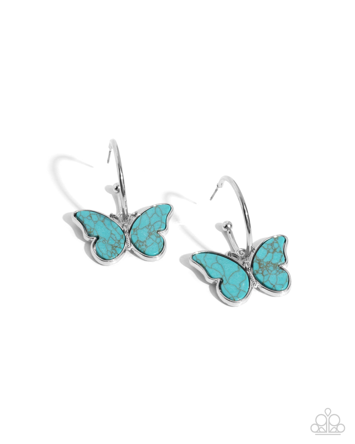 Melodic Mariposa Turquoise Blue Stone Butterfly Hoop Earrings - Paparazzi Accessories- lightbox - CarasShop.com - Paparazzi Jewelry by Cara Jewels